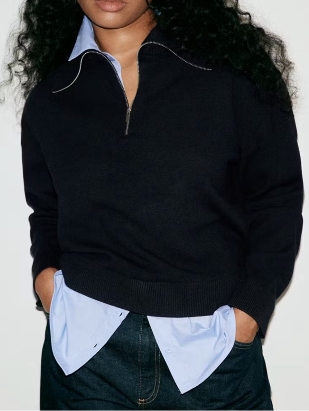 Mango Half-Zip Layered Sweater LAYERED KNIT JUMPER WITH SHIRT 4076